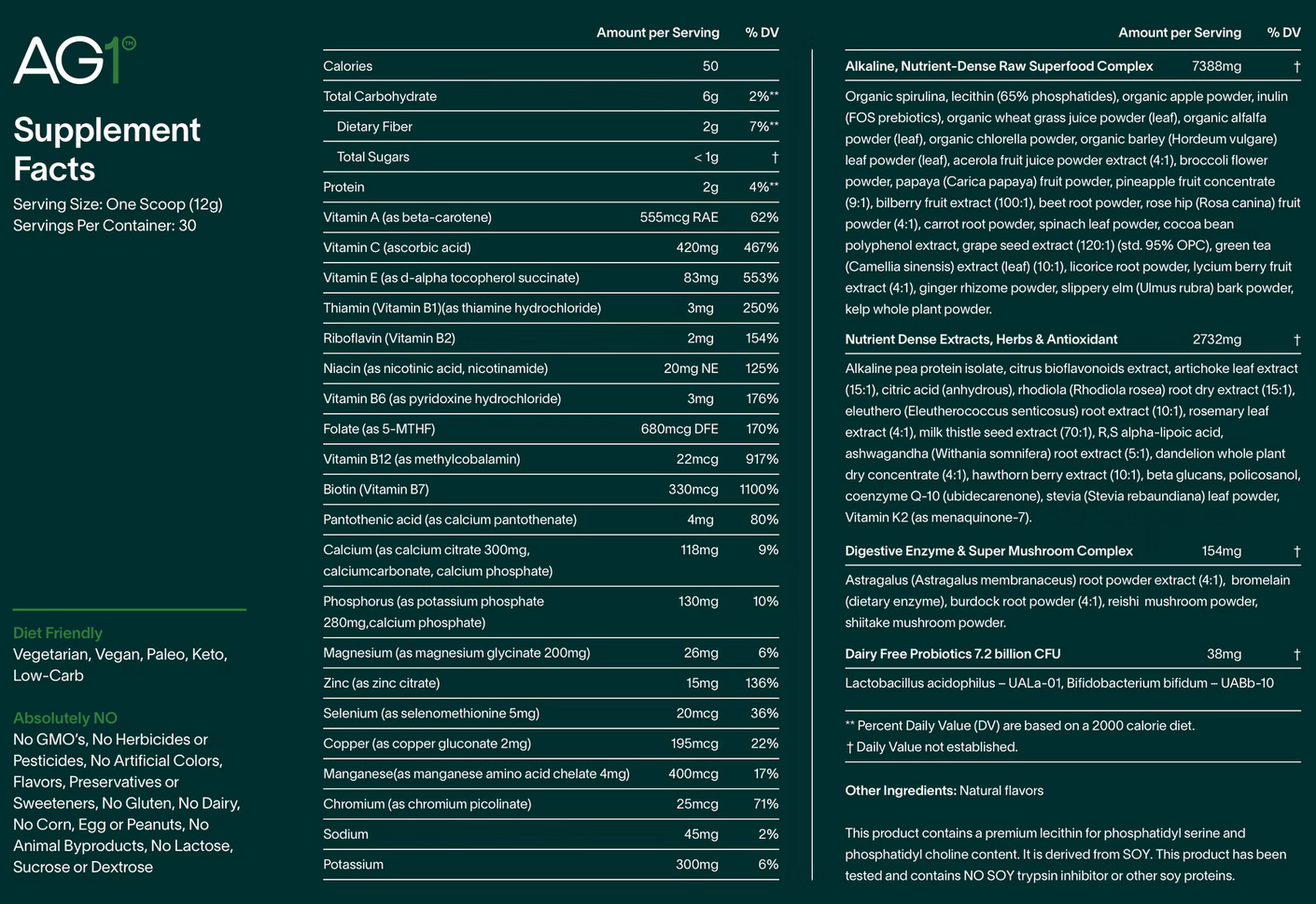 AG1 Nährwerte und Inhaltsstoffe